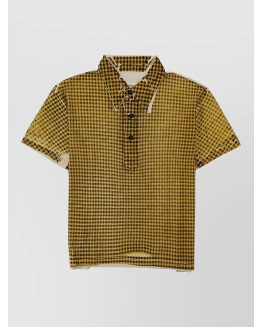 Maison Margiela Green Summer Checkered Collared Casual Short Sleeve Top