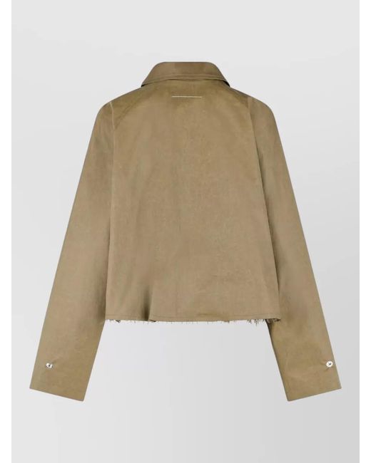 MM6 by Maison Margiela Natural Cotton Jacket Boxy Collar Cropped Frayed Hem