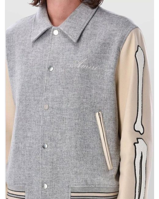 Amiri Gray Wool Appliqué Bomber Jacket for men