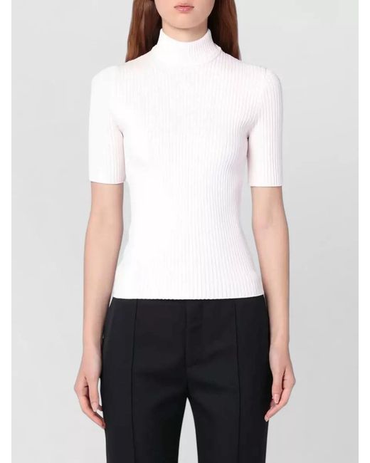 Courreges White Ribbed Turtleneck Short-Sleeve Knitted Top