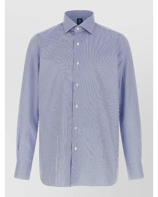Finamore 1925 Blue Napoli Stripe Shirt Button Down Collar for men