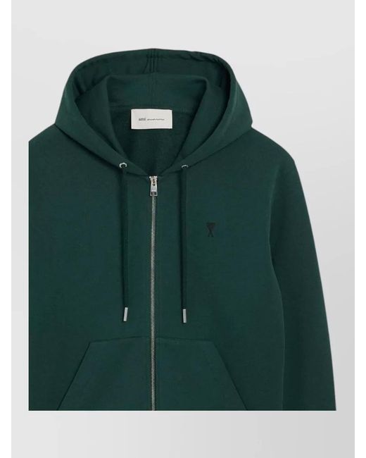 AMI Green Crewneck Jacket Hood Front Pockets Design for men