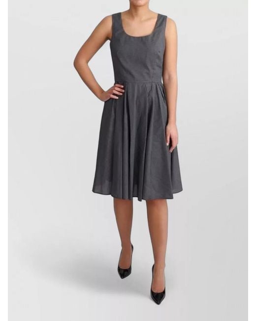 Dolce & Gabbana Blue Cotton Sleeveless Polka-Dot Knee-Length Dress