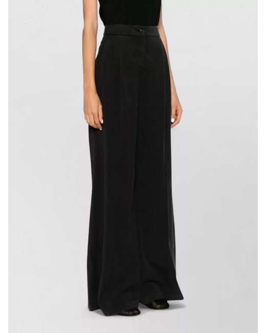 Via Masini 80 Black Linen Blend High Waist Wide Leg Trousers