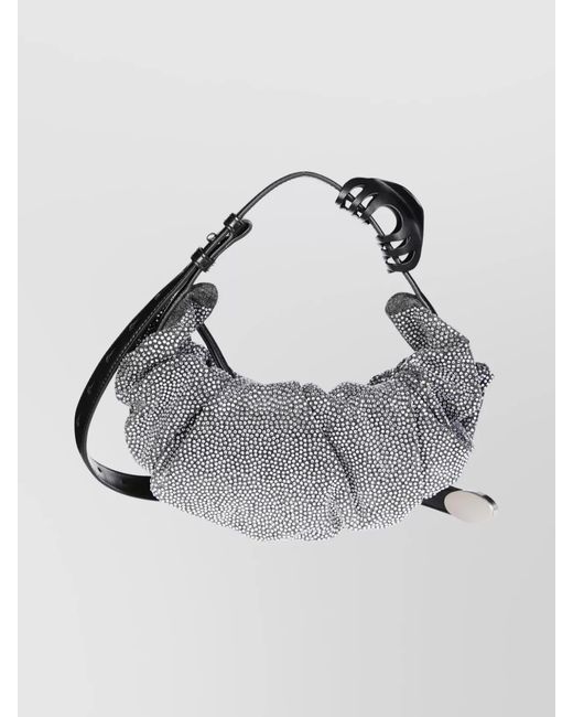 DIESEL Gray Grab-D Small Denim Crystal-Embellished Hobo Shoulder Bag