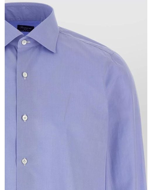 Finamore 1925 Blue Napoli Button Down Collar Long Sleeve Shirt for men