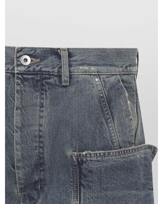 Rick Owens Blue Denim Low-Rise Wide-Leg Cargo Trousers for men