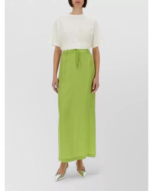 Alysi Green Silk Ankle Skirt Drawstring Waist Slit