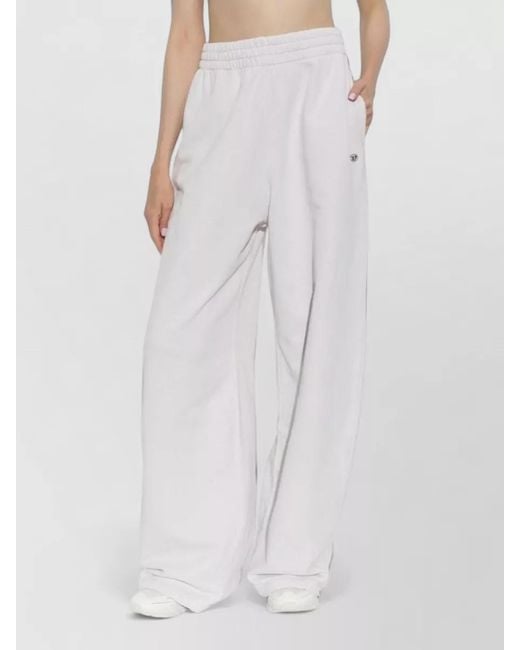 DIESEL White Cotton Lounge Pants Wide Leg Style