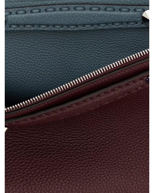 Fendi Purple Selleria Medium Leather Clutch Top Handle Strap