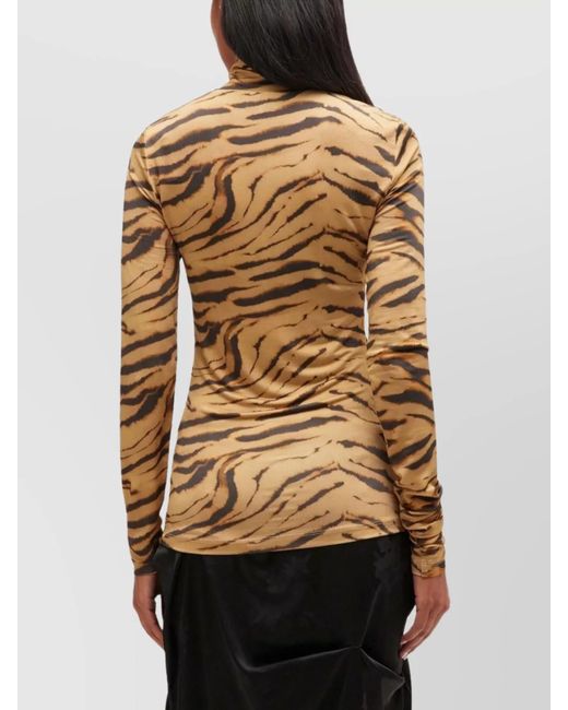Ganni Natural Printed Turtleneck Top