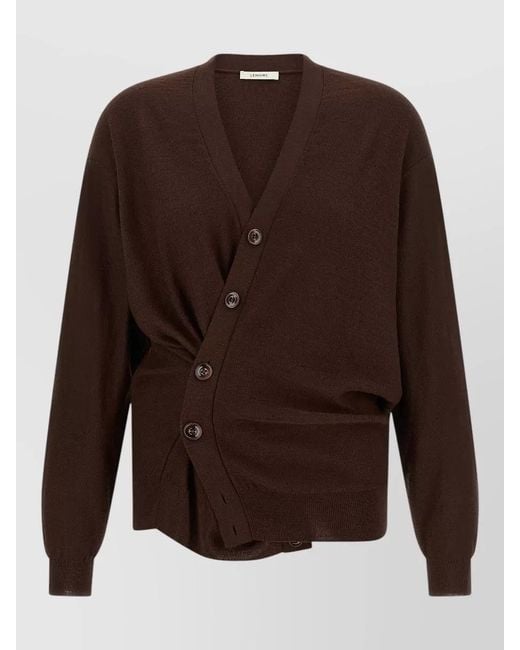 Lemaire Brown Relaxed Fit V Neck Rib Knit Cardigan