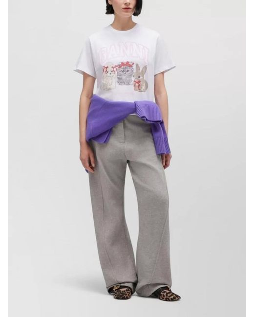 Ganni White Organic Cotton Printed T-Shirt