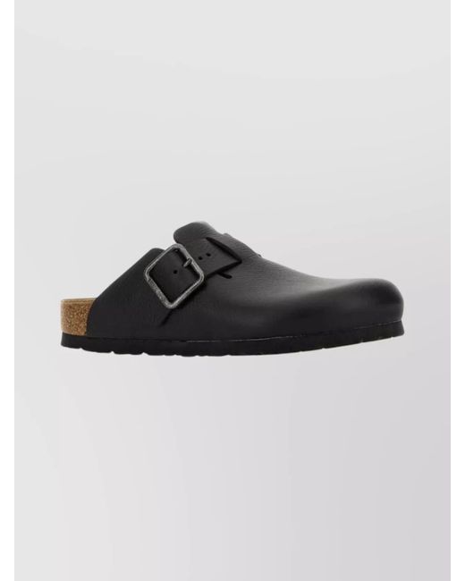 Birkenstock Black Leather Boston Wire Buckle Slippers for men