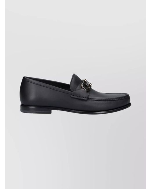 Ferragamo Black Round Toe Loafers Metal Hardware for men