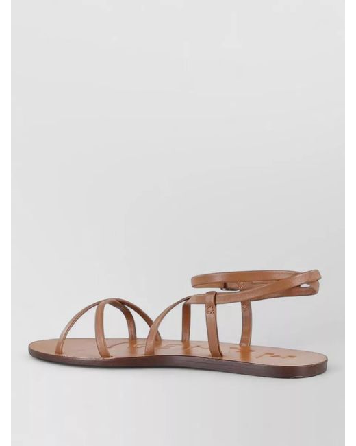 Manebí Brown Leather Sandals Ankle Strap Flat Sole