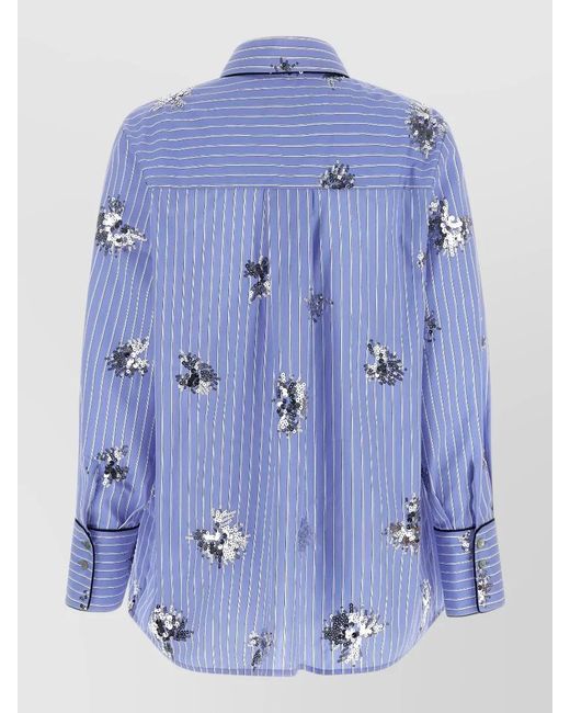 Le twins Blue Aria Shirt Long Sleeves Pocket Sequins Stripes