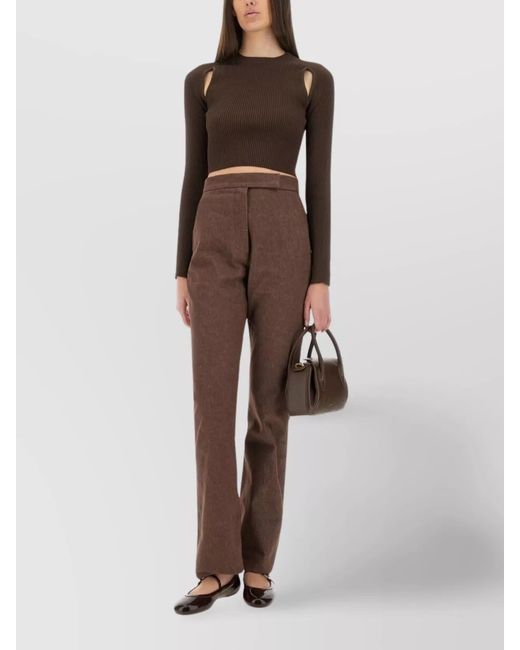 Max Mara Brown Cotton Straight-Leg Trousers