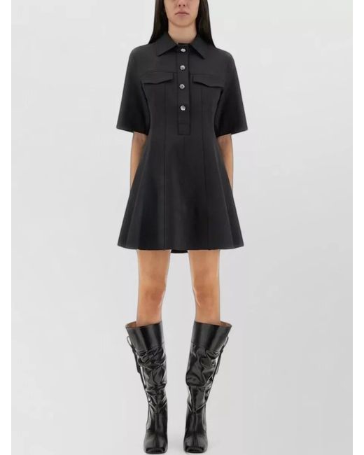 Ganni Black Mini Dress Scalloped Buttons A Line Silhouette