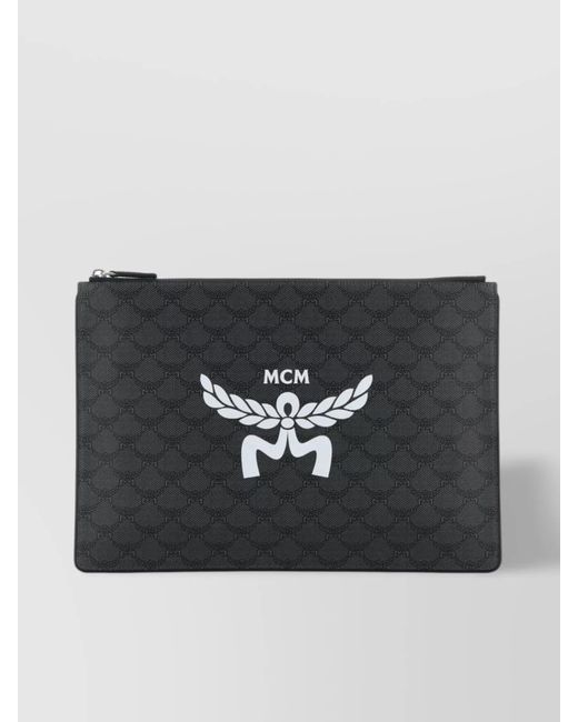 MCM Black Xl Monogram Canvas Clutch for men