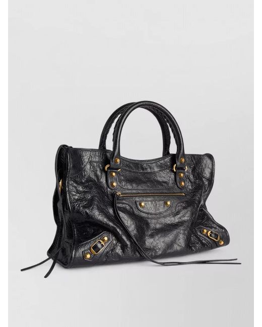 Balenciaga Black City Clutch Bag Buckle Strap Leather