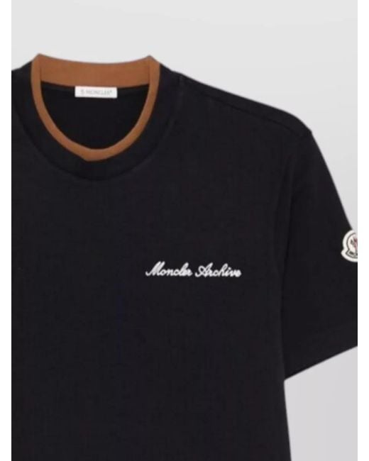 Moncler Black Short Sleeve T Shirt Contrast Collar for men