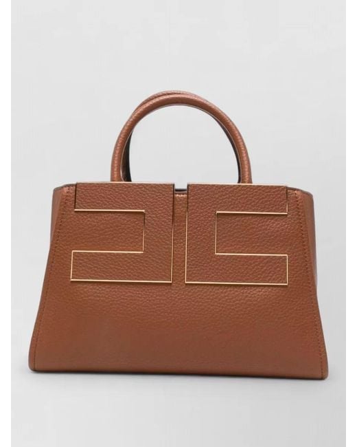Elisabetta Franchi Brown Textured Faux Leather Shoulder Tote Bag
