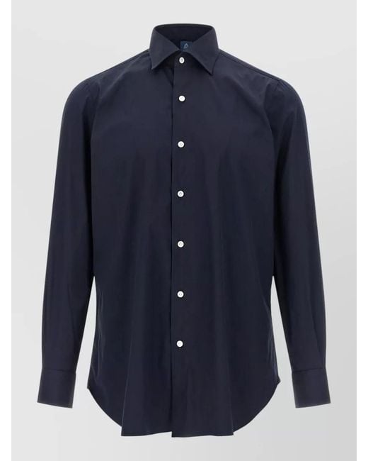 Finamore 1925 Blue Napoli Button Down Collar Long Sleeve Shirt for men