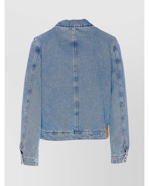 AMI Blue Denim Logo Embroidered Zip-Up Jacket for men