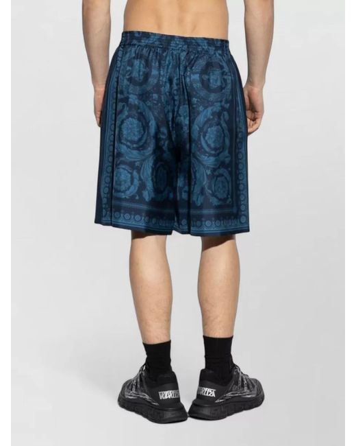 Versace Blue Floral Silk Blend Shorts Elastic Waistband for men