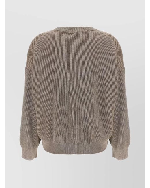 Brunello Cucinelli Gray Metallic Cotton Crew-Neck Jumper
