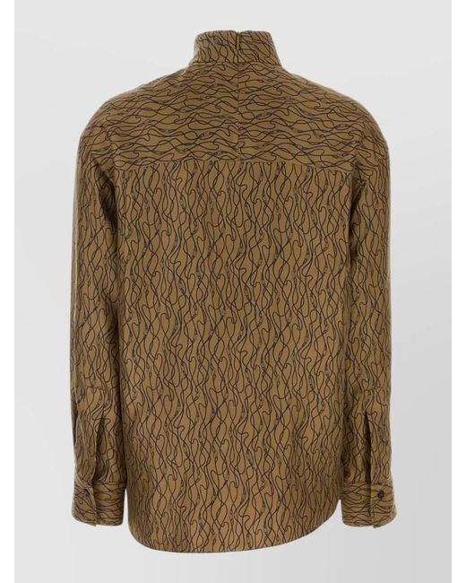 Ferragamo Green Silk Blouse Abstract Pattern High Neck