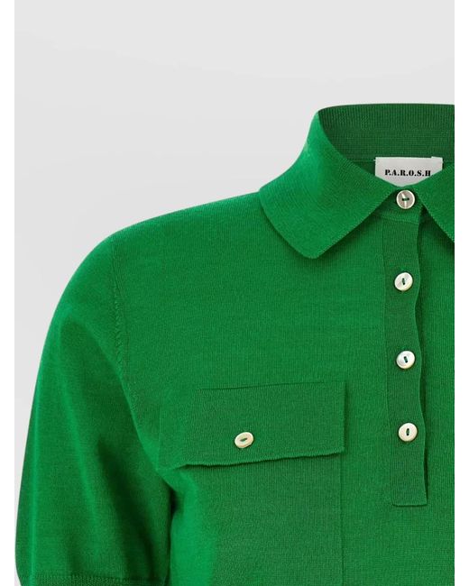 P.A.R.O.S.H. Green Linfa26 Knit Polo Shirt Chest Pockets