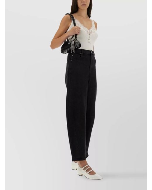 Self-Portrait White Ribbed Lace-Trim Tank Top