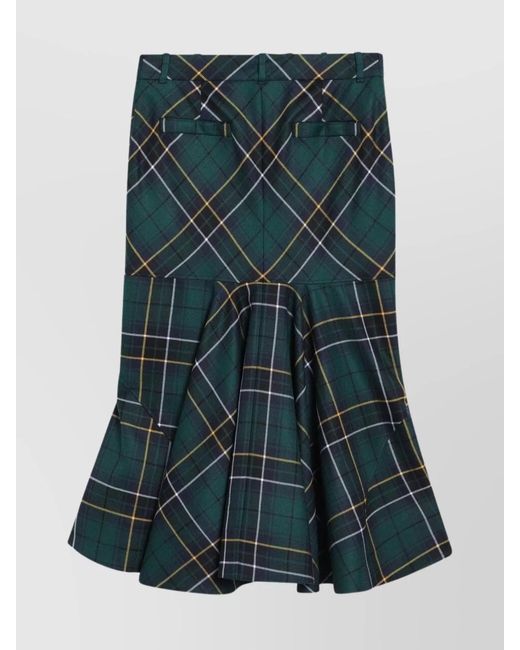 McQueen Green Wool Tartan A-Line Skirt