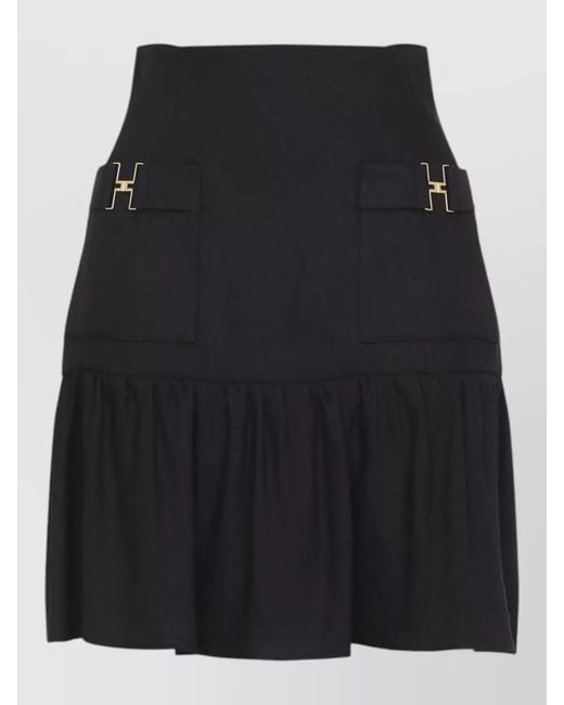 Elisabetta Franchi Black Linen Mini Skirt High Fitted Waist