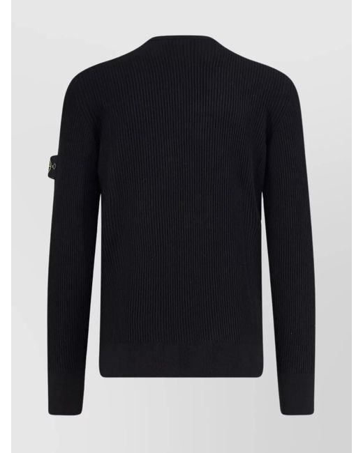 Stone Island Blue Ribbed Virgin Wool Crewneck Sweater for men