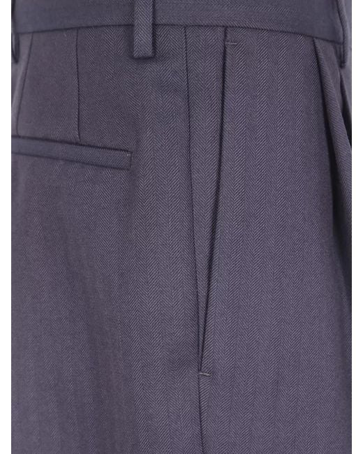 Dries Van Noten Blue Wool Straight-Leg Tailored Trousers for men