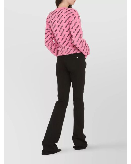 Balenciaga Pink Jacquard Logo Crew Neck Sweater