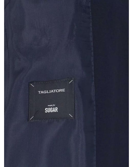 Tagliatore Blue Lapel Single-Breasted Cuffs Pockets