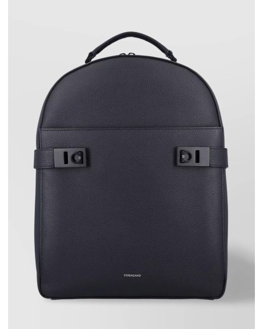 Ferragamo Blue Double Zip Leather Backpack for men