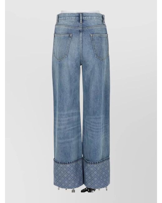 Tory Burch Blue Straight Leg Jeans Contrast Cuff Detail