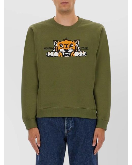 KENZO Green Cotton Slim-Fit Crewneck Sweatshirt for men