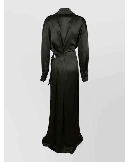 Victoria Beckham Black Satin Wrap Gown Shawl Collar Waist Tie