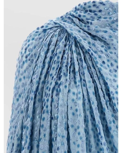 Kiko Kostadinov Blue Silk Viscose Devoré Asymmetric Draped Midi Dress