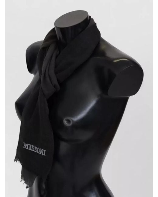 Missoni Black Wool Neck Wrap Scarf Frayed Edges for men