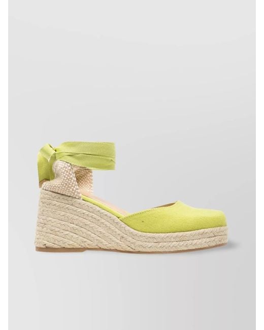 Castaner Metallic Canvas Square Toe Ankle Strap Wedge Espadrilles