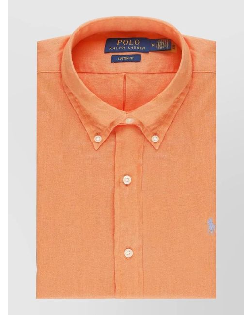 Ralph Lauren Orange Linen Shirt Button Down Collar Long Sleeves for men