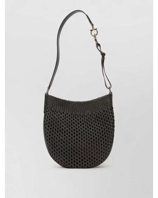 Ferragamo White Hobo Smile Small Woven Shoulder Crossbody