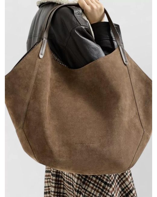 Brunello Cucinelli Brown Tote Bag Dual Handle Silk Nylon